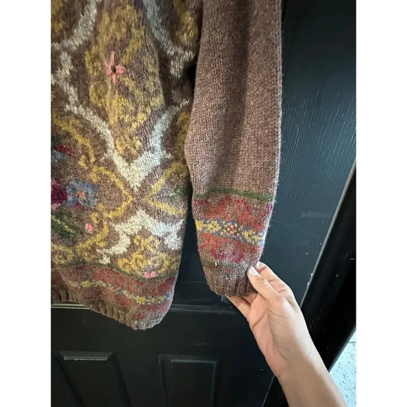 Vintage Express Tricot Wool Blend chunky knit floral brown Sweater Size XS - Picture 6 of 7